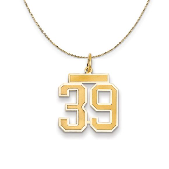 14k Yellow Gold, Jersey, Med Number 39 Necklace - 16 Inch - Picture 1 of 7